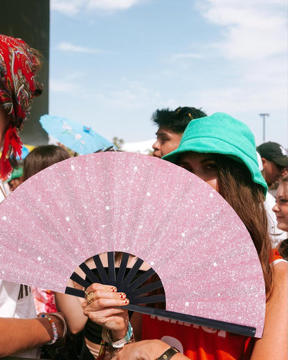 13 Inch Large Folding Fan-Hand Fan Popping Fan for Line Dancing Clacking Fans for Boots On The Ground Dance,Party,Outdoor,Decoration (Pink Glitter)