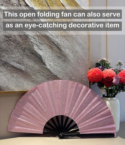 13 Inch Large Folding Fan-Hand Fan Popping Fan for Line Dancing Clacking Fans for Boots On The Ground Dance,Party,Outdoor,Decoration (Pink Glitter)