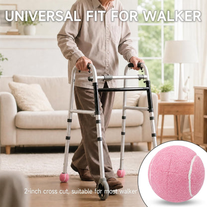 4 Pack Walker Tennis Balls – Pre-Cut Tennis Balls for Walker or Furniture Legs, Long Lasting Ski Glides & Pads, Easy Installation, Floor Protectors (Light Pink)