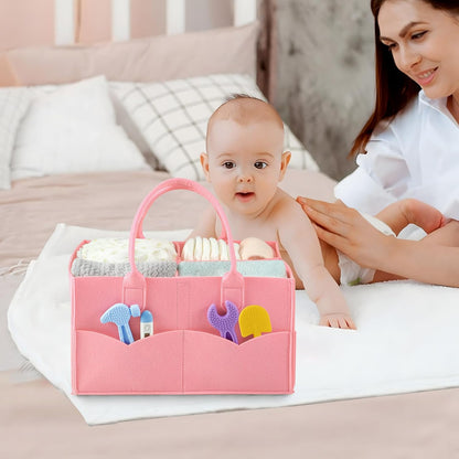 2 Pack Baby Diaper Caddy Organizer, Portable Diaper Holder Nursery Storage Basket for Wipes & baby stuff, Collapsible Baby Organizers with Divided Design (Red/Pink)