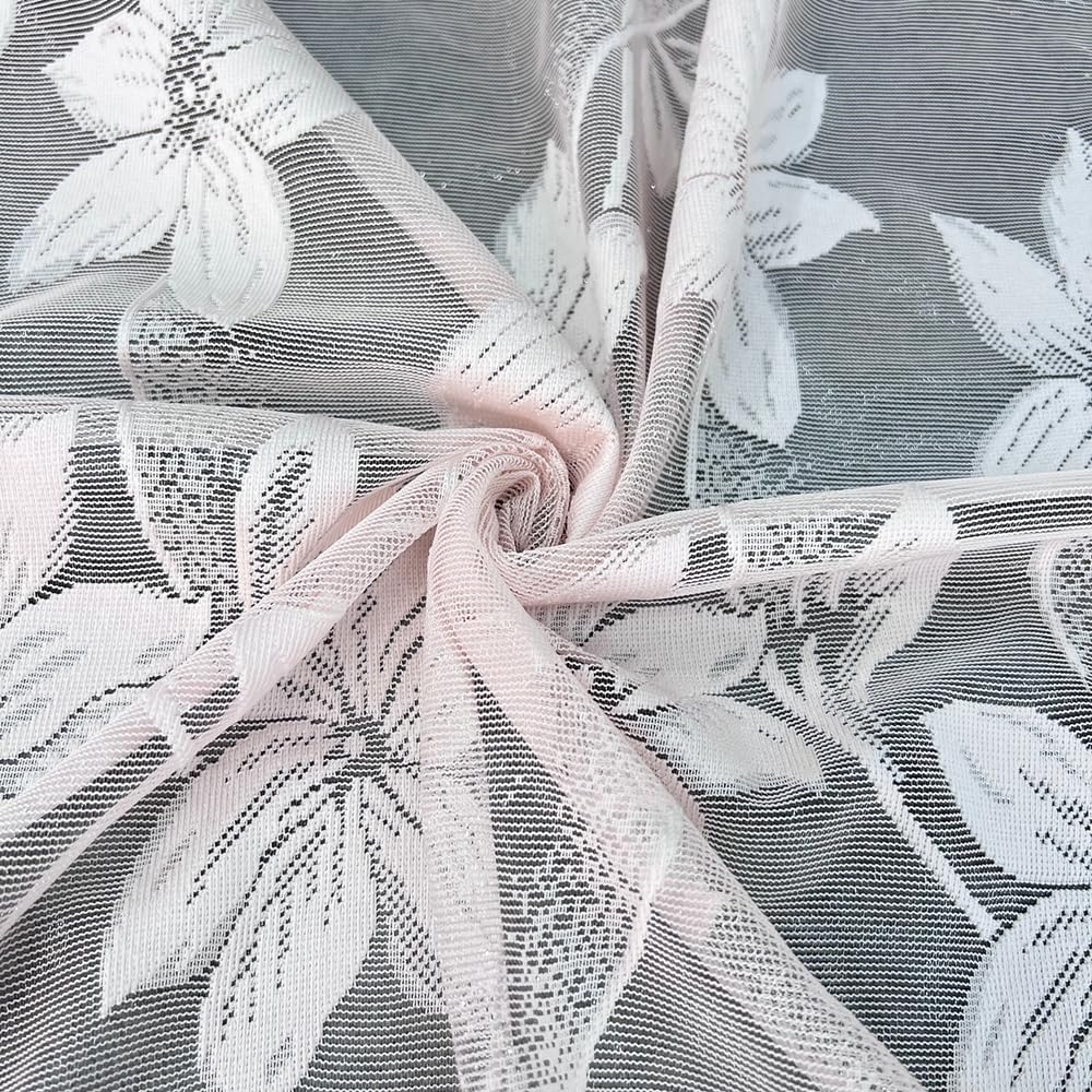 Princess Pink Floral Lace Tie Up Balloon Curtain with Black Ruffled Trim