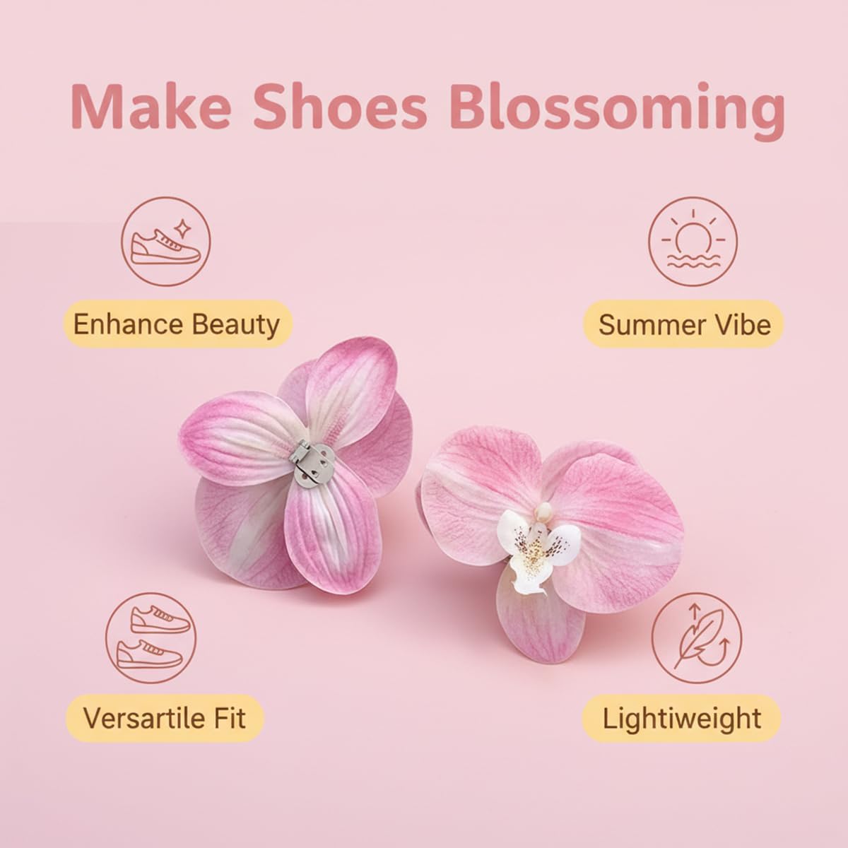 2Pcs Light Pink Artificial Orchid Flower Shoe Clips Detachable High Heel Shoes Buckle Sandals Shoe Decoration Charms for DIY Women Summer Bridal Wedding Party