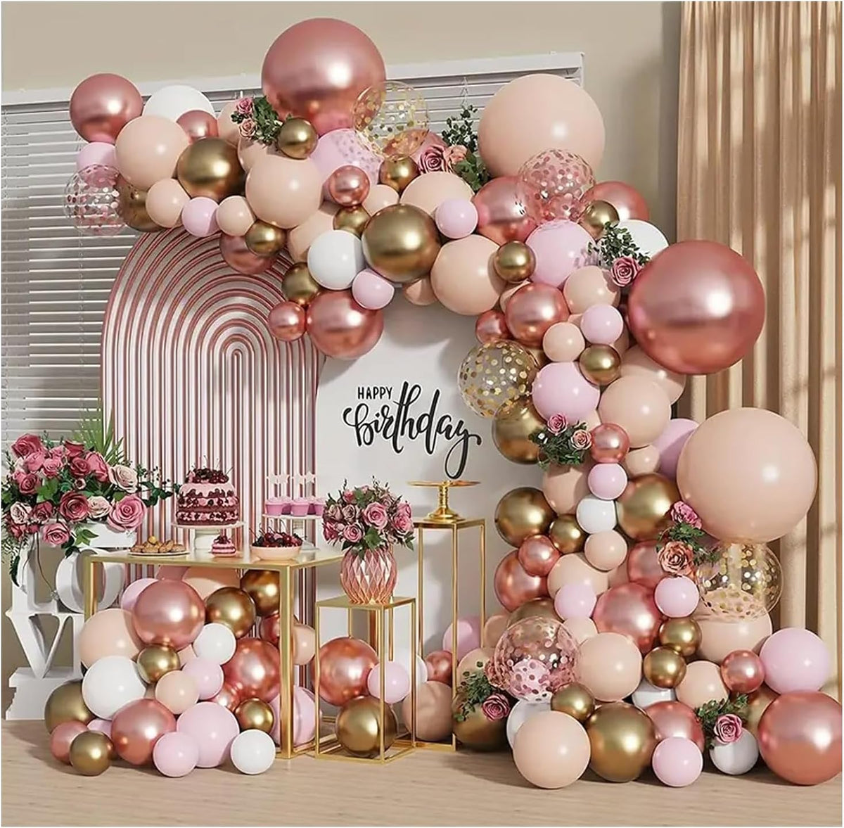Blocesa Rose Gold Balloon Garland Arch Kit, Pink Gold, Latex, Party Decor.