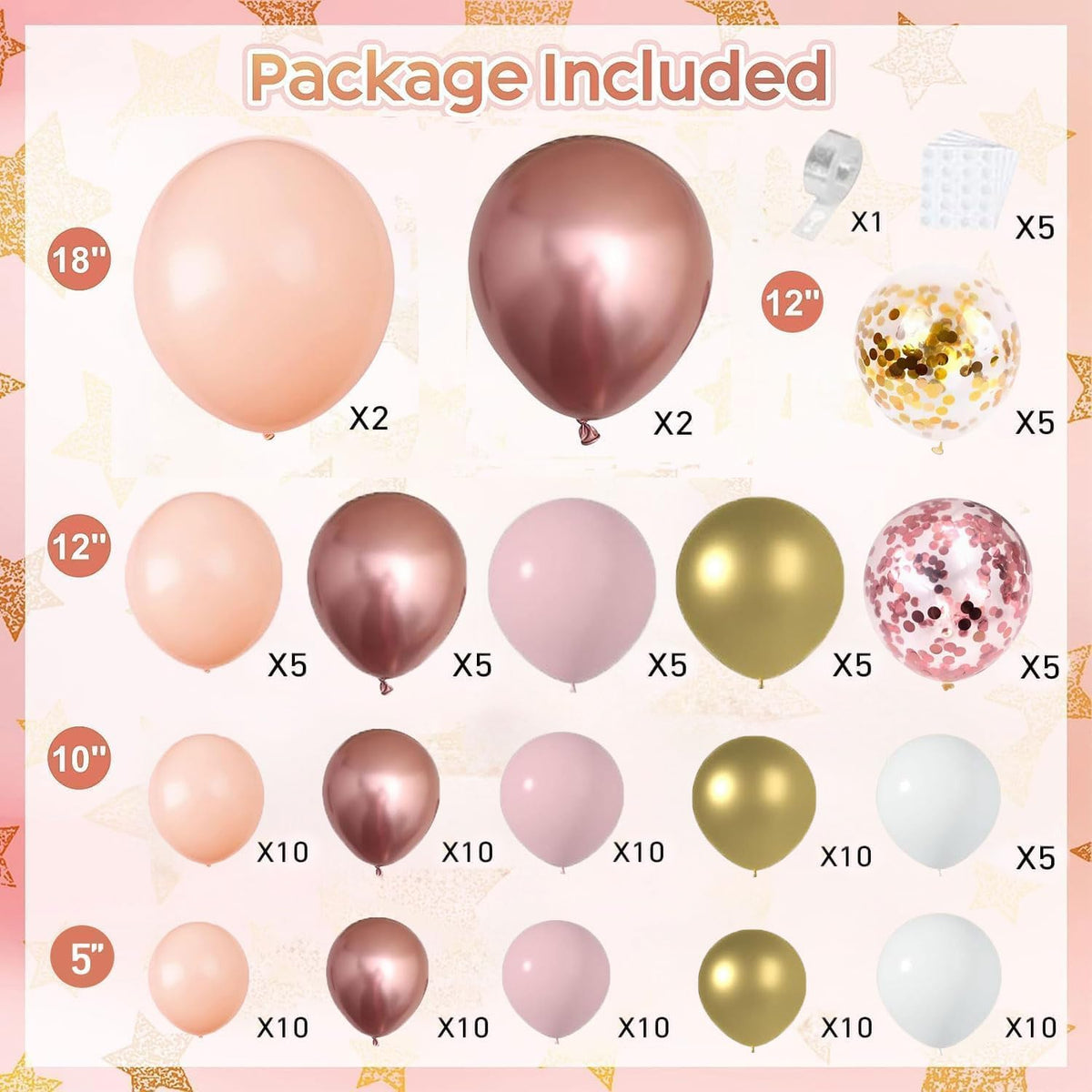 Blocesa Rose Gold Balloon Garland Arch Kit, Pink Gold, Latex, Party Decor.