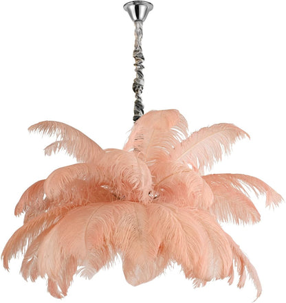Modern Feather Chandelier for Bedroom, Pink Feather Ceiling Light Fixture with Ostrich Hair Lampshade, Pendant Lights for Living Room, Hotel, Corridor, Foyer