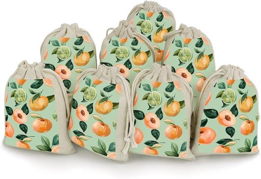 LLUTSNTH 8-Pack With Peach Pattern Drawstring Gift Bags Reusable Burlap Party Favors Bags for Holiday, Storage & Decor