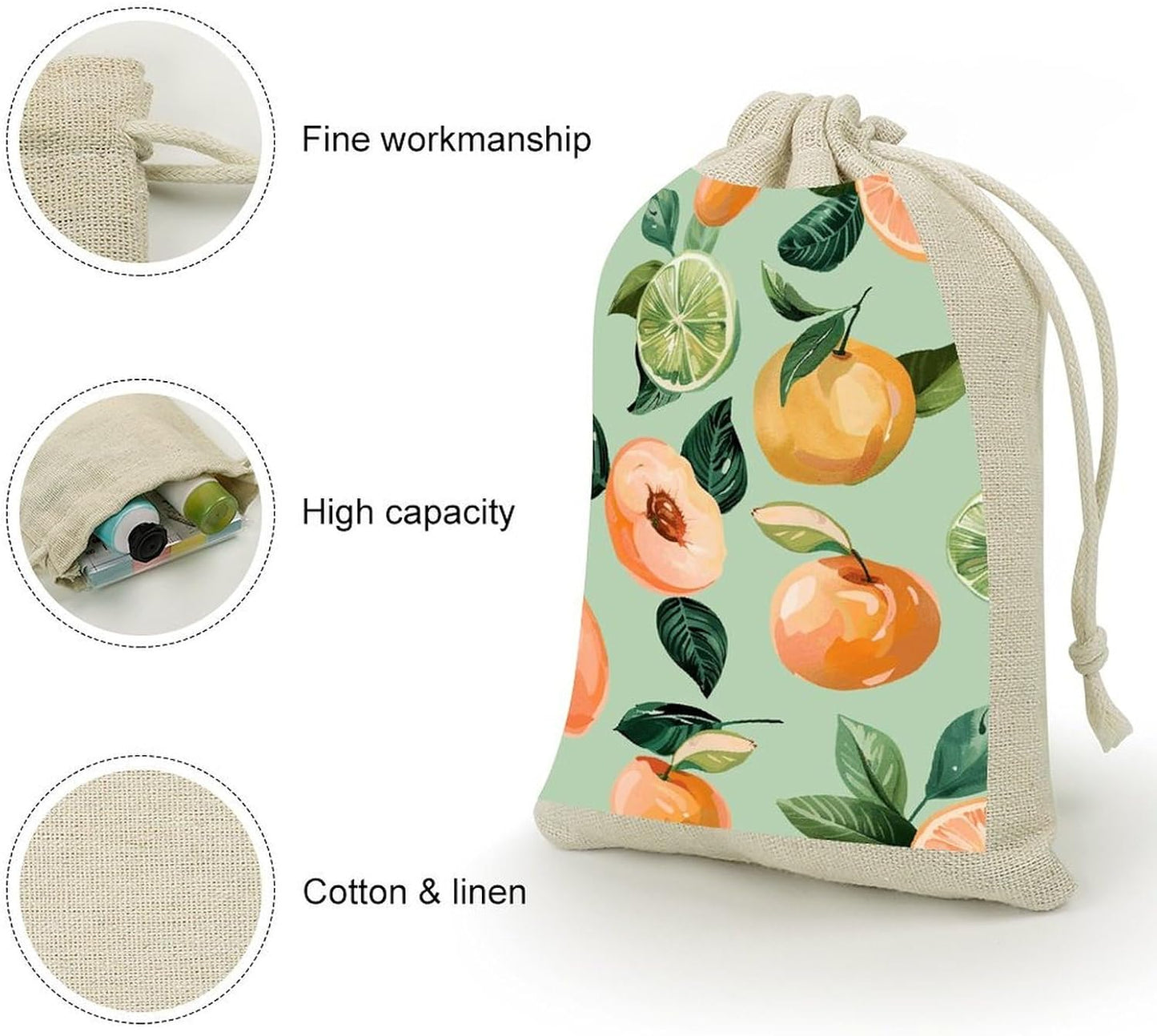 LLUTSNTH 8-Pack With Peach Pattern Drawstring Gift Bags Reusable Burlap Party Favors Bags for Holiday, Storage & Decor