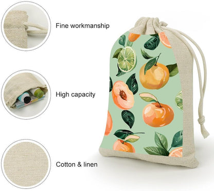 LLUTSNTH 8-Pack With Peach Pattern Drawstring Gift Bags Reusable Burlap Party Favors Bags for Holiday, Storage & Decor