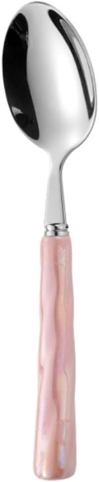 2PC- stainless steel cutlery with ceramic handle glazed tableware-pink-dessert tip spoon