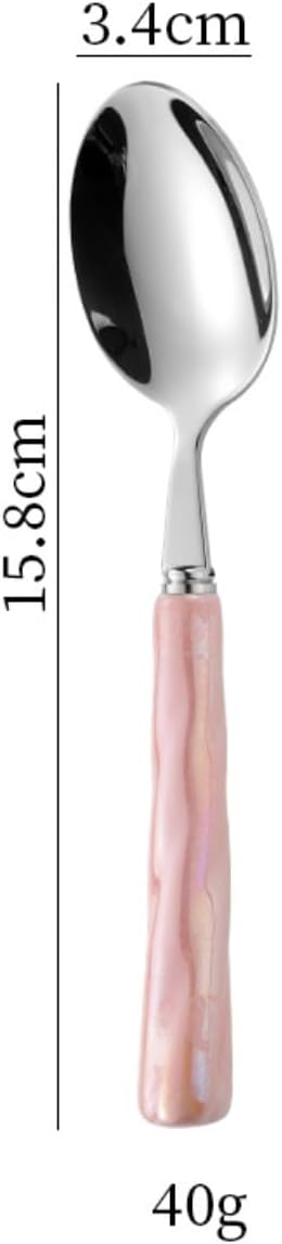 2PC- stainless steel cutlery with ceramic handle glazed tableware-pink-dessert tip spoon