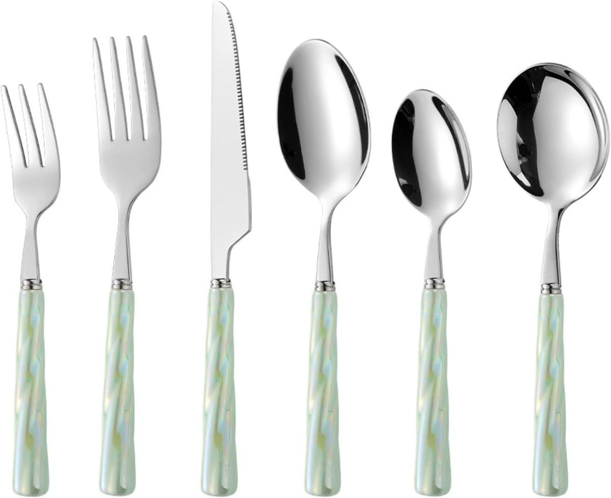 2PC- stainless steel cutlery with ceramic handle glazed tableware-pink-dessert tip spoon