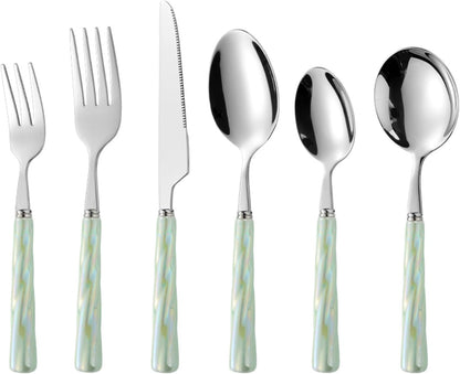 2PC- stainless steel cutlery with ceramic handle glazed tableware-pink-dessert tip spoon