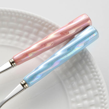 2PC- stainless steel cutlery with ceramic handle glazed tableware-pink-dessert tip spoon