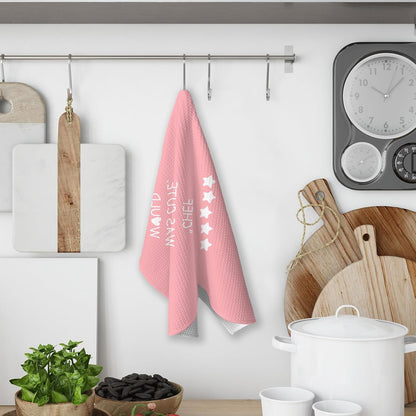 Pink Kitchen Accessories Towels, Chef was Cute Would Eat Here Again Dish Towels, Girly Cute Pink Chef Kithcen Decor