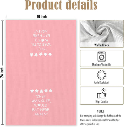 Pink Kitchen Accessories Towels, Chef was Cute Would Eat Here Again Dish Towels, Girly Cute Pink Chef Kithcen Decor