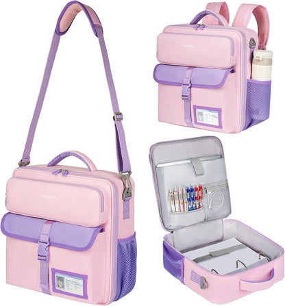 Zipper Binder Bag 3 Ring 3 Inch, 700 Sheets Capacity Binder Organizer with Detachable Backpack Straps & Shoulder Strap, Portable File Storage Case for College Office Travel, Pink&Purple