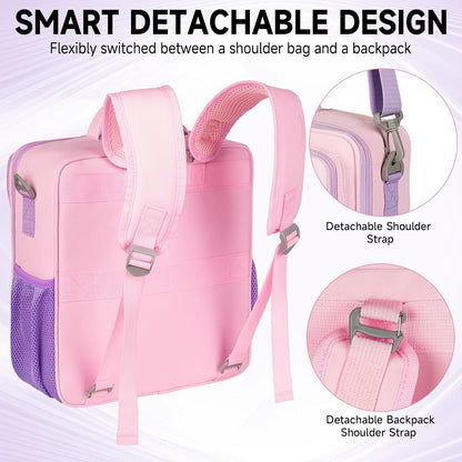 Zipper Binder Bag 3 Ring 3 Inch, 700 Sheets Capacity Binder Organizer with Detachable Backpack Straps & Shoulder Strap, Portable File Storage Case for College Office Travel, Pink&Purple