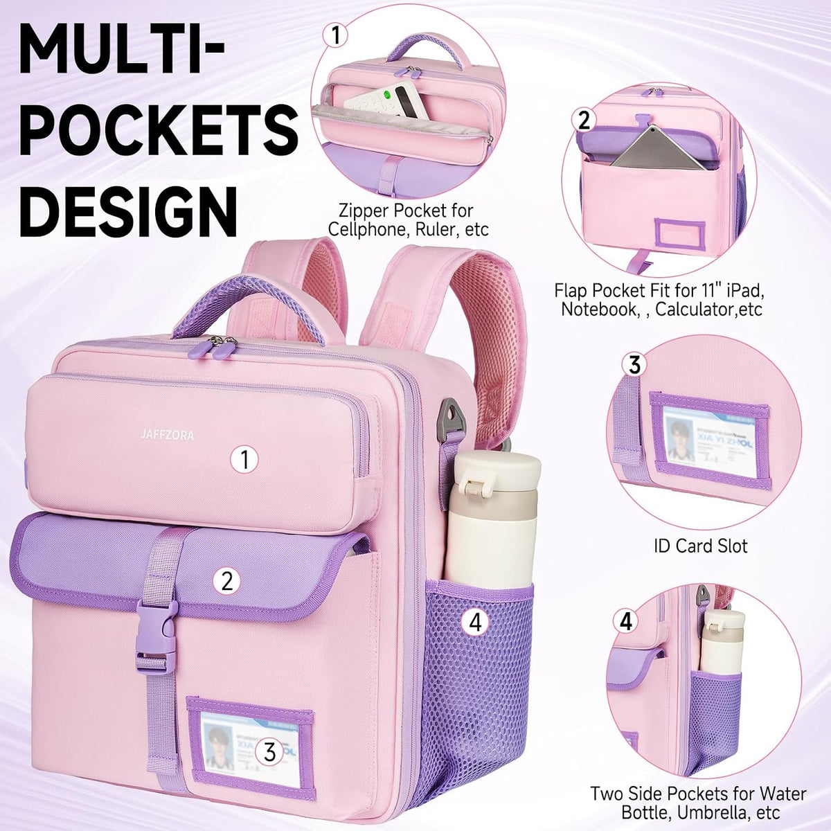 Zipper Binder Bag 3 Ring 3 Inch, 700 Sheets Capacity Binder Organizer with Detachable Backpack Straps & Shoulder Strap, Portable File Storage Case for College Office Travel, Pink&Purple