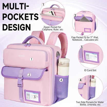 Zipper Binder Bag 3 Ring 3 Inch, 700 Sheets Capacity Binder Organizer with Detachable Backpack Straps & Shoulder Strap, Portable File Storage Case for College Office Travel, Pink&Purple