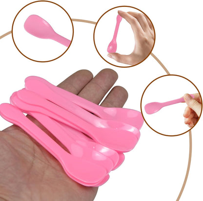 50 Pieces Plastic Caviar Spoons, Small Disposable Dessert Spoons for Sampling, Tasting, Ice Cream Cup, Party Supplies (50, Pink)