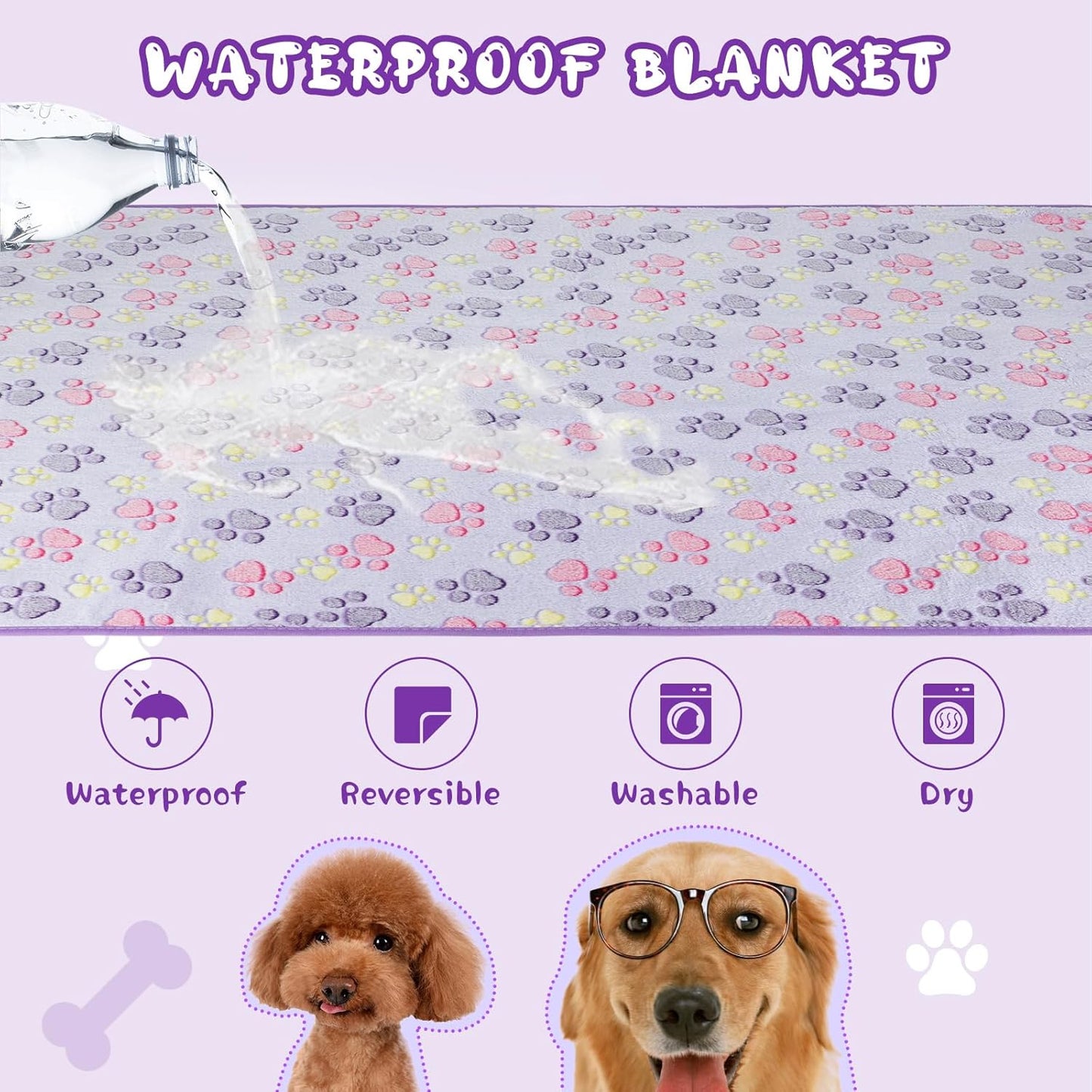 YUEPET Waterproof Dog Blankets, 2 Pack Washable Dog Blankets for Bed Couch Sofa Protector Fleece Flannel Puppy Blanket Soft Plush Reversible Throw Blanket for Small Dogs Puppy Cat 23"×16"(Purple+Pink)