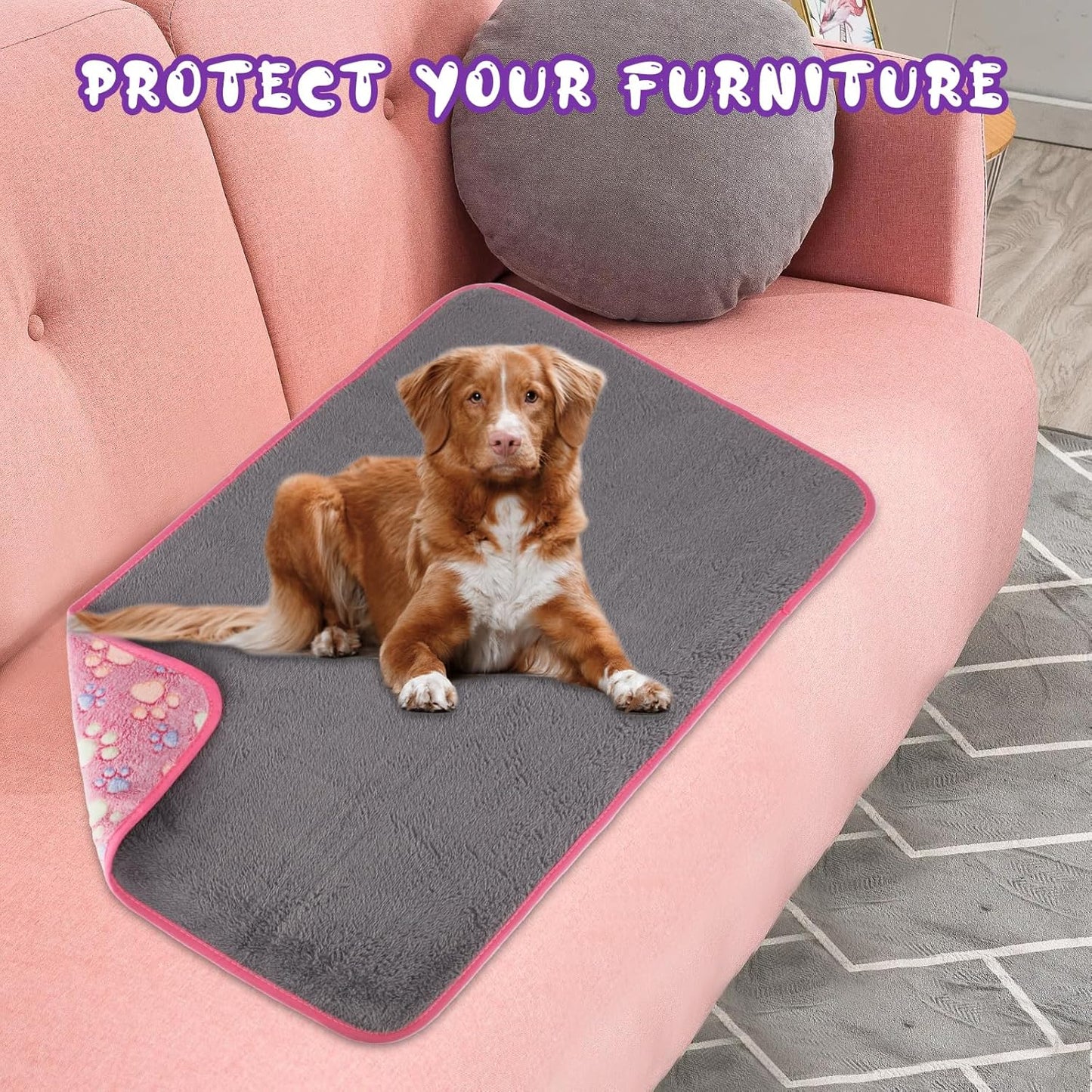 YUEPET Waterproof Dog Blankets, 2 Pack Washable Dog Blankets for Bed Couch Sofa Protector Fleece Flannel Puppy Blanket Soft Plush Reversible Throw Blanket for Small Dogs Puppy Cat 23"×16"(Purple+Pink)