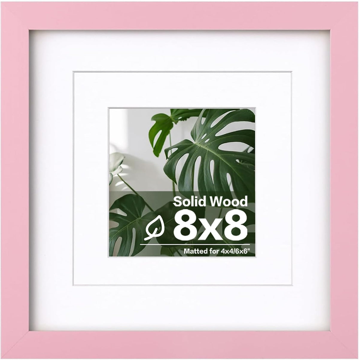 8x8 Picture Frame Made of Solid with Plexiglass, Display Pictures 4x4/6x6 with Mat or 8x8 Without Mat for Tabletop and Wall Mounting, Pink
