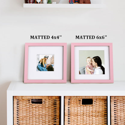 8x8 Picture Frame Made of Solid with Plexiglass, Display Pictures 4x4/6x6 with Mat or 8x8 Without Mat for Tabletop and Wall Mounting, Pink