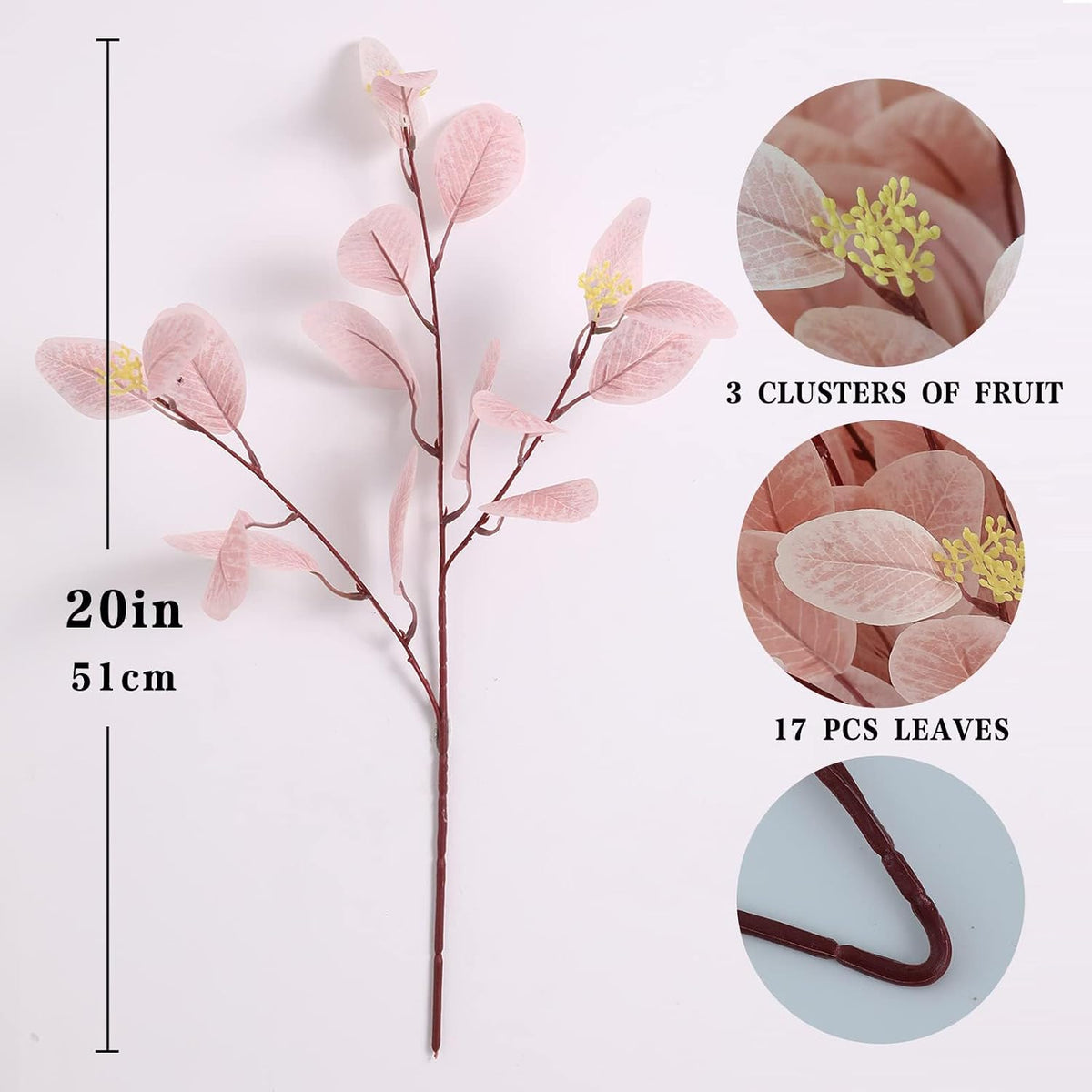 Blush Artificial Eucalyptus Stems, 12Pcs 20" Branches with Beige Berries