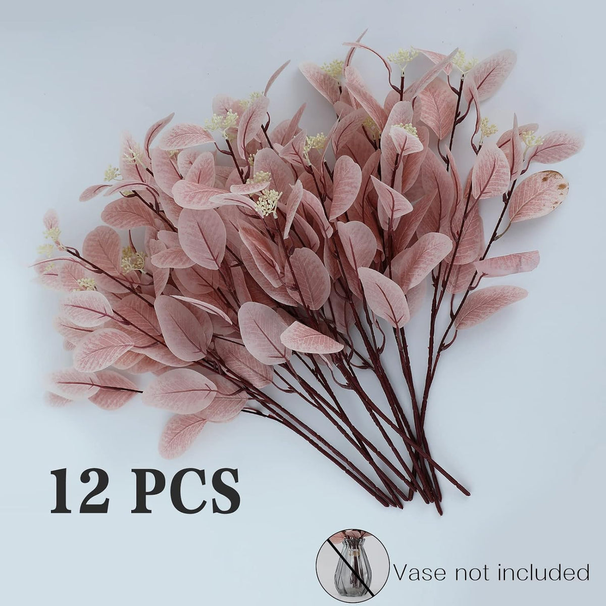 Blush Artificial Eucalyptus Stems, 12Pcs 20" Branches with Beige Berries