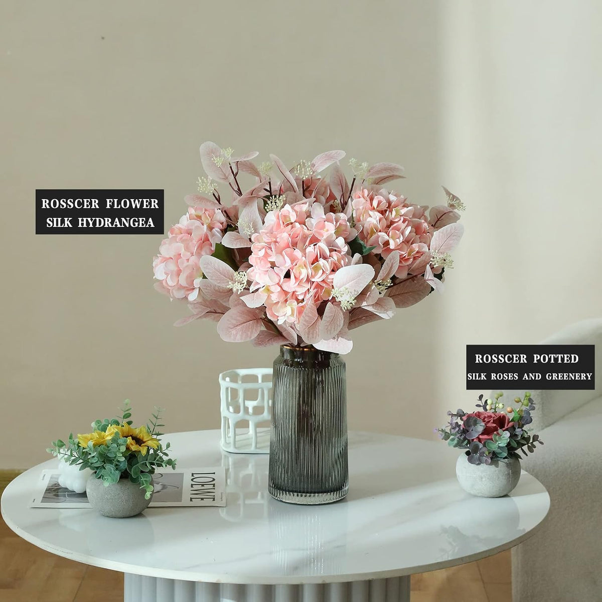 Blush Artificial Eucalyptus Stems, 12Pcs 20" Branches with Beige Berries