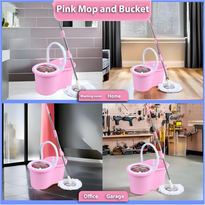 Cute Pink Mop and Bucket Set with 3 Extra Refills (Pink)