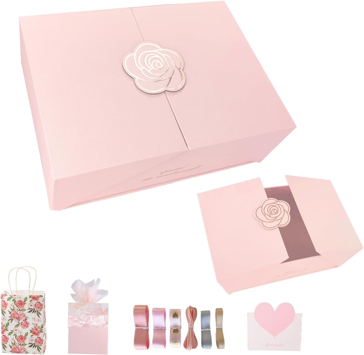 Elegant Small Pink Gift Box for Women with Lid & Accessories