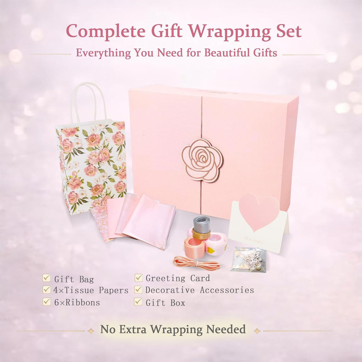 Elegant Small Pink Gift Box for Women with Lid & Accessories
