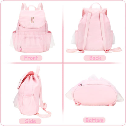 Kids Dance Bag Drawstring Backpack-Gym Sports Gym Bag with Shoes Compartment for Girls Swim Beach String Cinch Backpack with Two Water Bottle Pocket Pink A