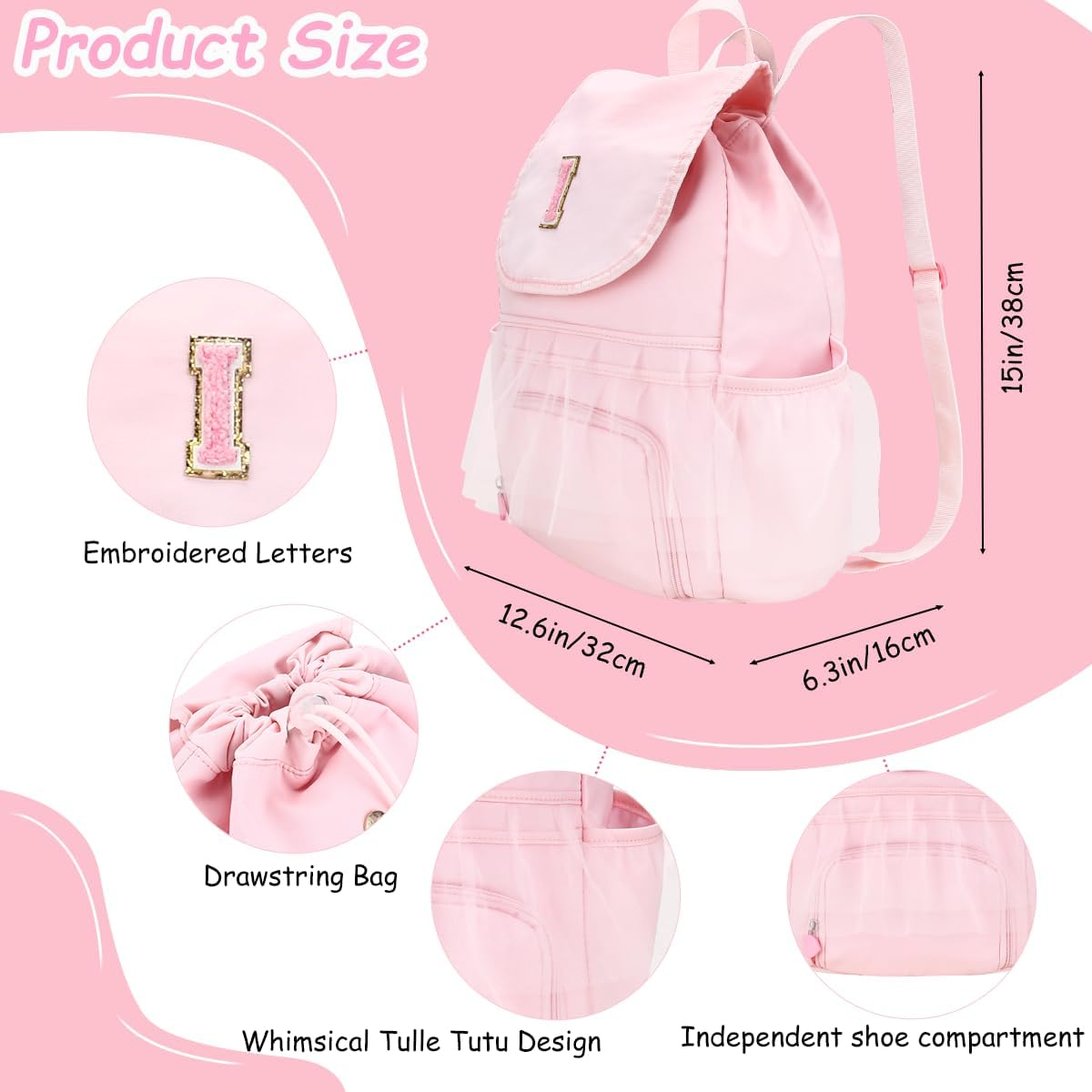 Kids Dance Bag Drawstring Backpack-Gym Sports Gym Bag with Shoes Compartment for Girls Swim Beach String Cinch Backpack with Two Water Bottle Pocket Pink A