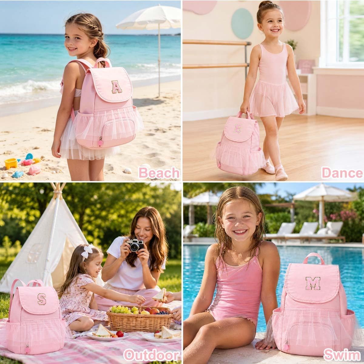 Kids Dance Bag Drawstring Backpack-Gym Sports Gym Bag with Shoes Compartment for Girls Swim Beach String Cinch Backpack with Two Water Bottle Pocket Pink A