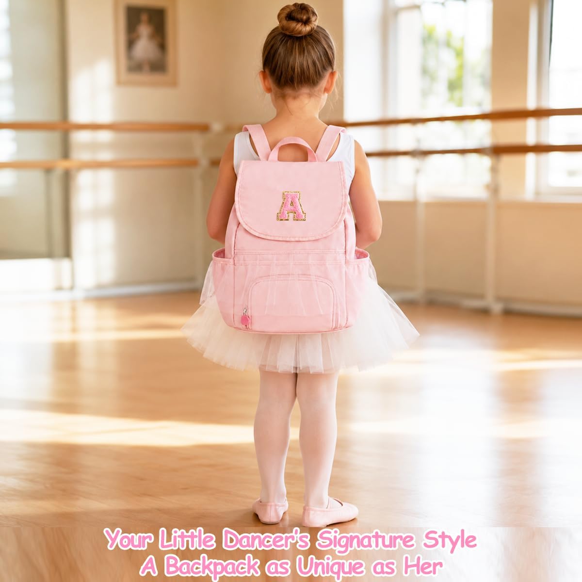 Kids Dance Bag Drawstring Backpack-Gym Sports Gym Bag with Shoes Compartment for Girls Swim Beach String Cinch Backpack with Two Water Bottle Pocket Pink A