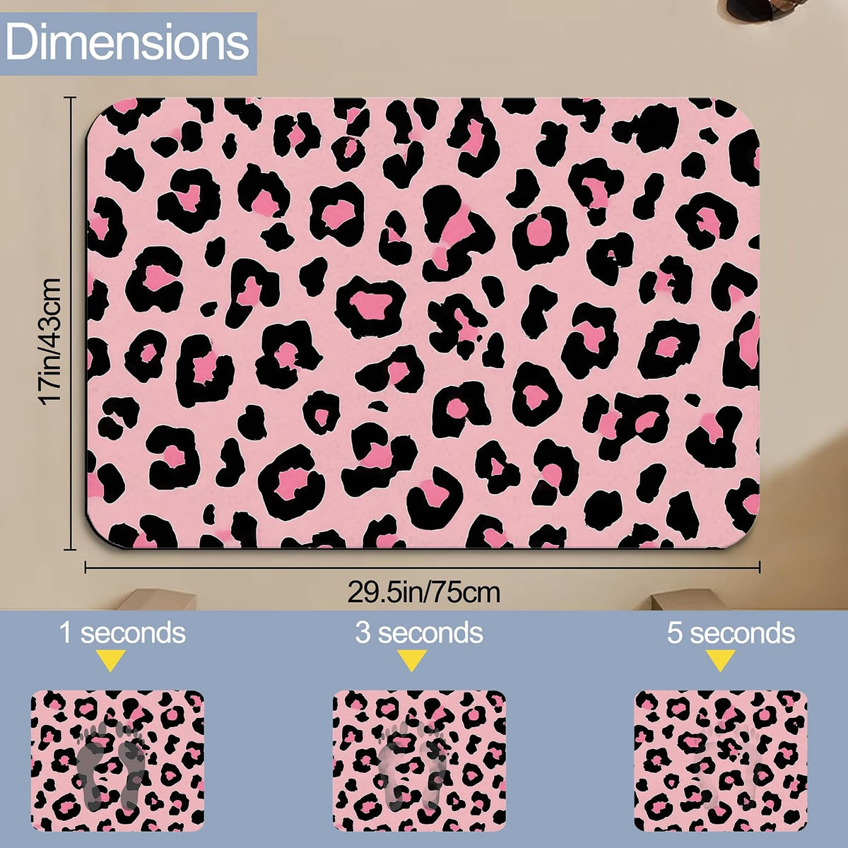 Bath Mats for Bathroom,Pink Leopard Print Bathroom Rugs,Modern Stylish Diatomaceous Bath Rug Quick Dry, Non Slip Super Absorbent Low Profile Doormat for Home Kitchen Patio 17 X 29.5 Inch