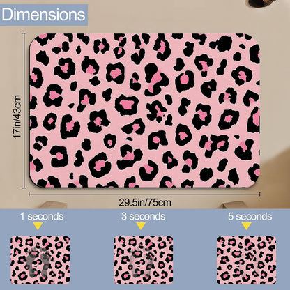 Bath Mats for Bathroom,Pink Leopard Print Bathroom Rugs,Modern Stylish Diatomaceous Bath Rug Quick Dry, Non Slip Super Absorbent Low Profile Doormat for Home Kitchen Patio 17 X 29.5 Inch