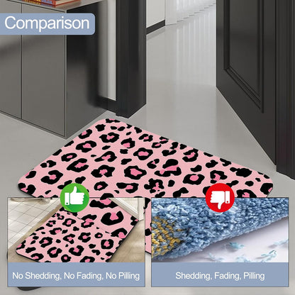 Bath Mats for Bathroom,Pink Leopard Print Bathroom Rugs,Modern Stylish Diatomaceous Bath Rug Quick Dry, Non Slip Super Absorbent Low Profile Doormat for Home Kitchen Patio 17 X 29.5 Inch