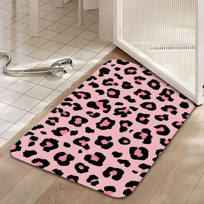 Bath Mats for Bathroom,Pink Leopard Print Bathroom Rugs,Modern Stylish Diatomaceous Bath Rug Quick Dry, Non Slip Super Absorbent Low Profile Doormat for Home Kitchen Patio 17 X 29.5 Inch