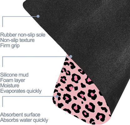 Bath Mats for Bathroom,Pink Leopard Print Bathroom Rugs,Modern Stylish Diatomaceous Bath Rug Quick Dry, Non Slip Super Absorbent Low Profile Doormat for Home Kitchen Patio 17 X 29.5 Inch