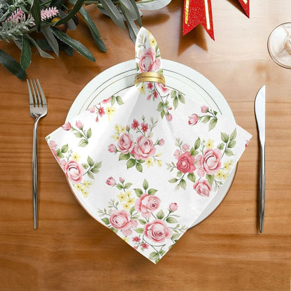 Cloth Napkin Pink Rose Flower Floral Cloth Napkin Set of 6 Washable Reusable Polyester Table Napkins for Family Dinner Party Holiday