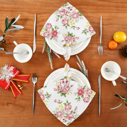 Cloth Napkin Pink Rose Flower Floral Cloth Napkin Set of 6 Washable Reusable Polyester Table Napkins for Family Dinner Party Holiday