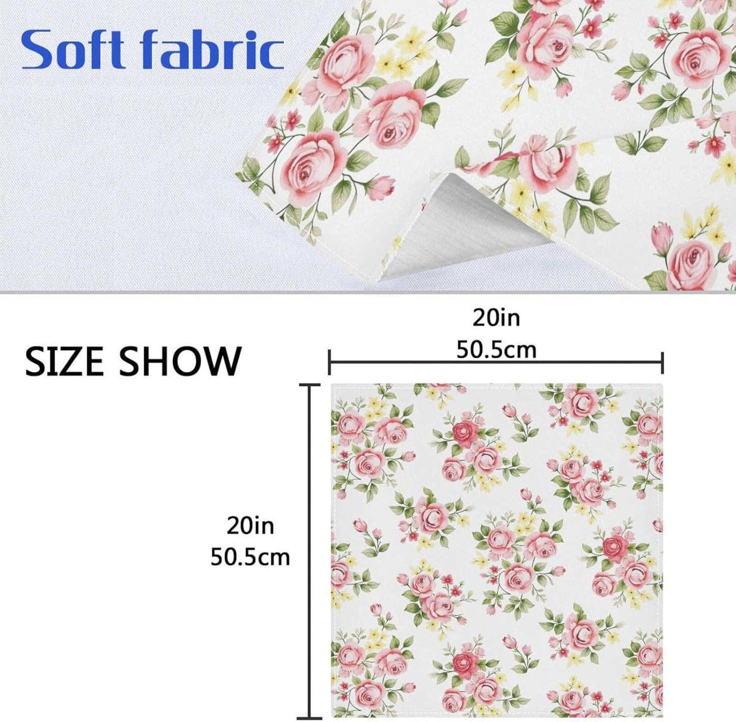 Cloth Napkin Pink Rose Flower Floral Cloth Napkin Set of 6 Washable Reusable Polyester Table Napkins for Family Dinner Party Holiday