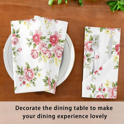Cloth Napkin Pink Rose Flower Floral Cloth Napkin Set of 6 Washable Reusable Polyester Table Napkins for Family Dinner Party Holiday