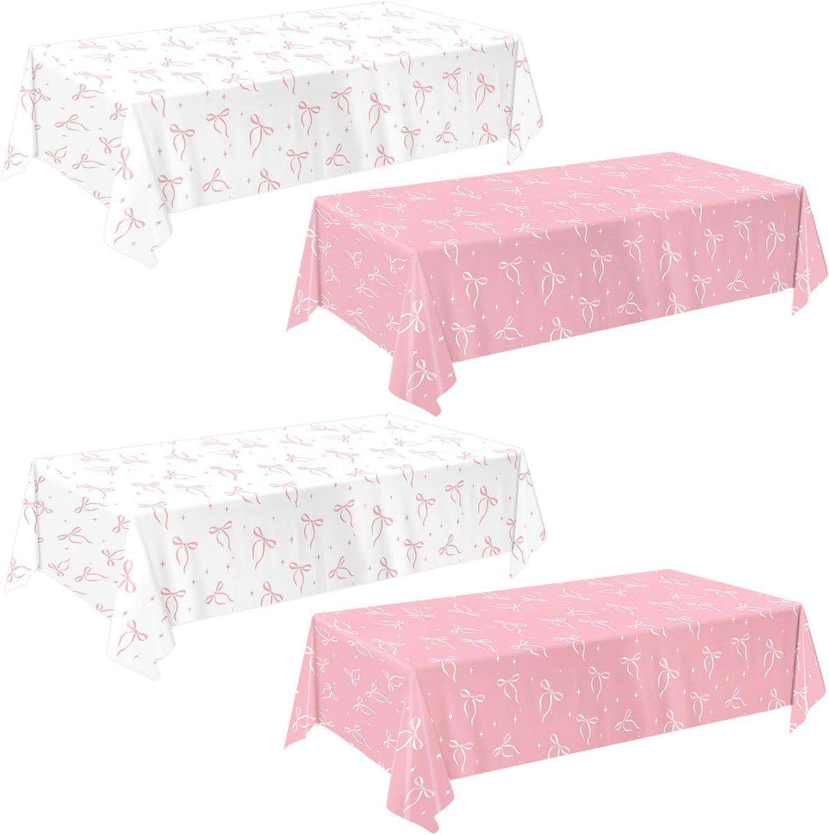 4 Pack Pink Bow Tablecloth, Coquette Birthday Decorations, Bow Disposable Table Cover for Wedding Engagement Bridal Birthday Decorations, 54 x 108 Inch