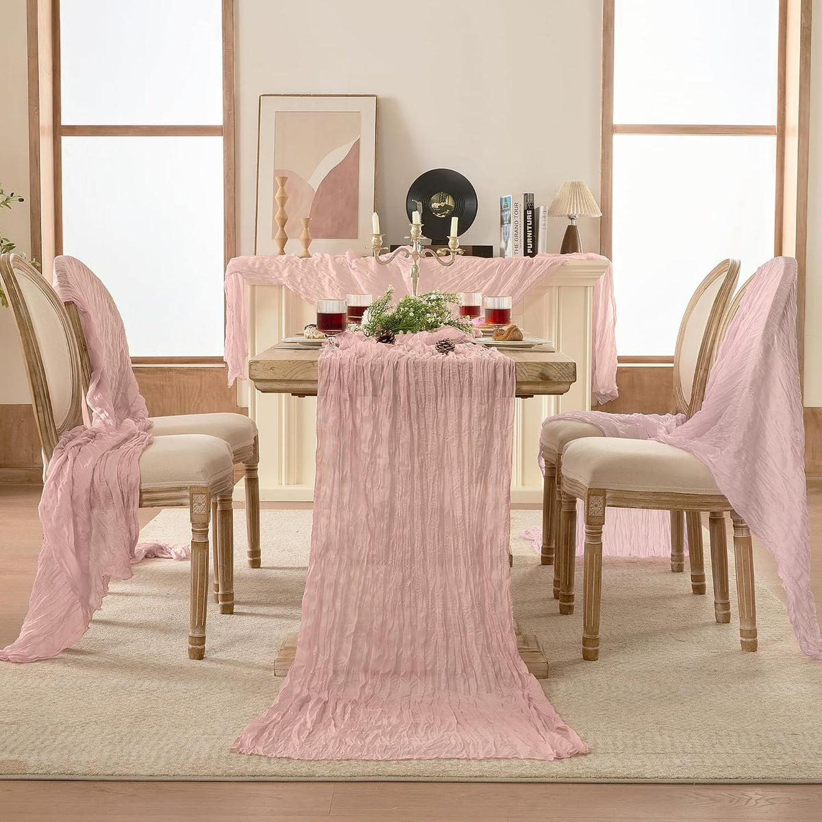 6 Pack Dusty Pink Cheesecloth Table Runners Boho Gauze Home Decor