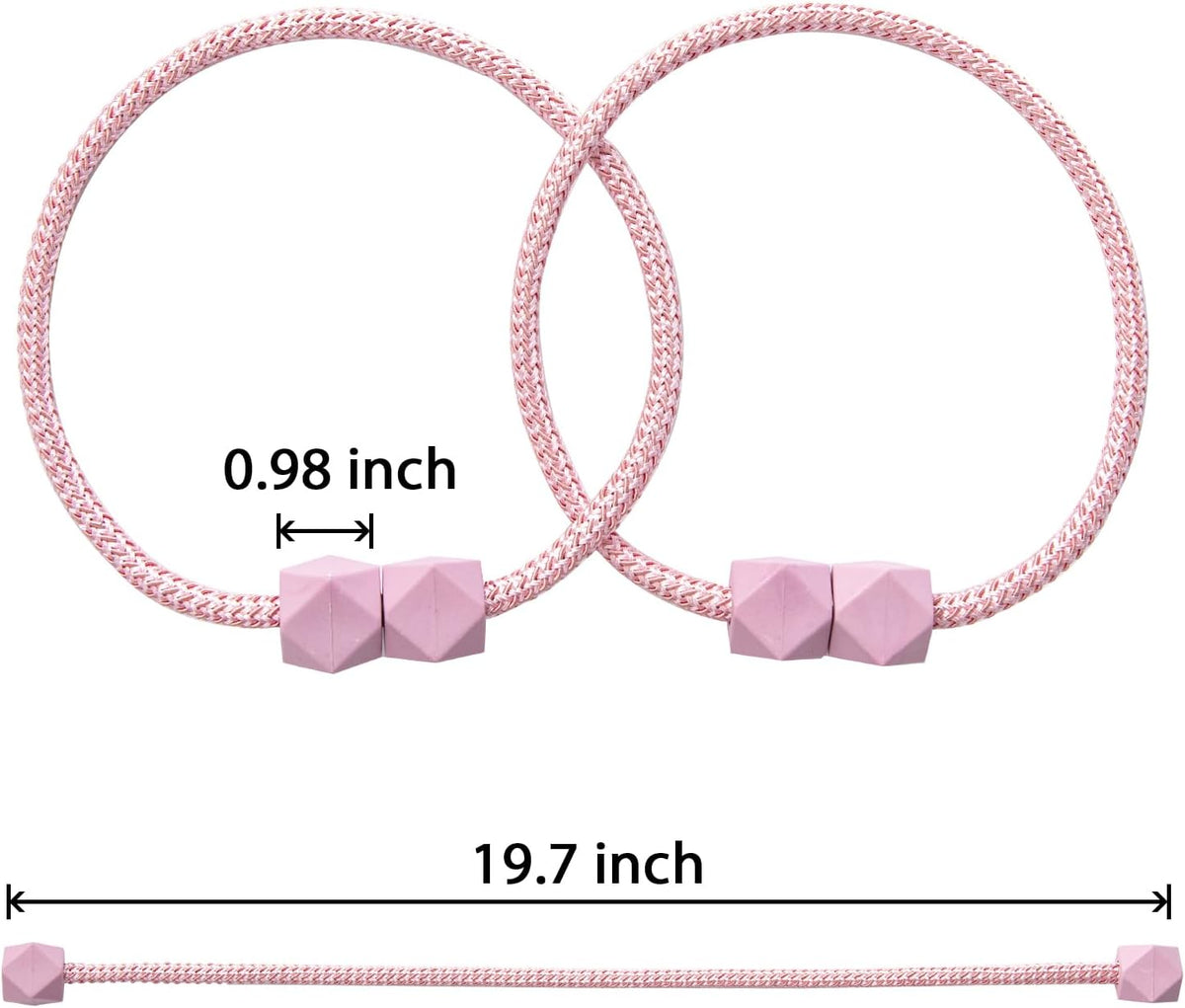 Magnetic Curtain Tiebacks – Handmade Rope Holdbacks with Strong Magnets, Decorative Twist Cord Drapery Holders for Window Curtains(Pink, 2)